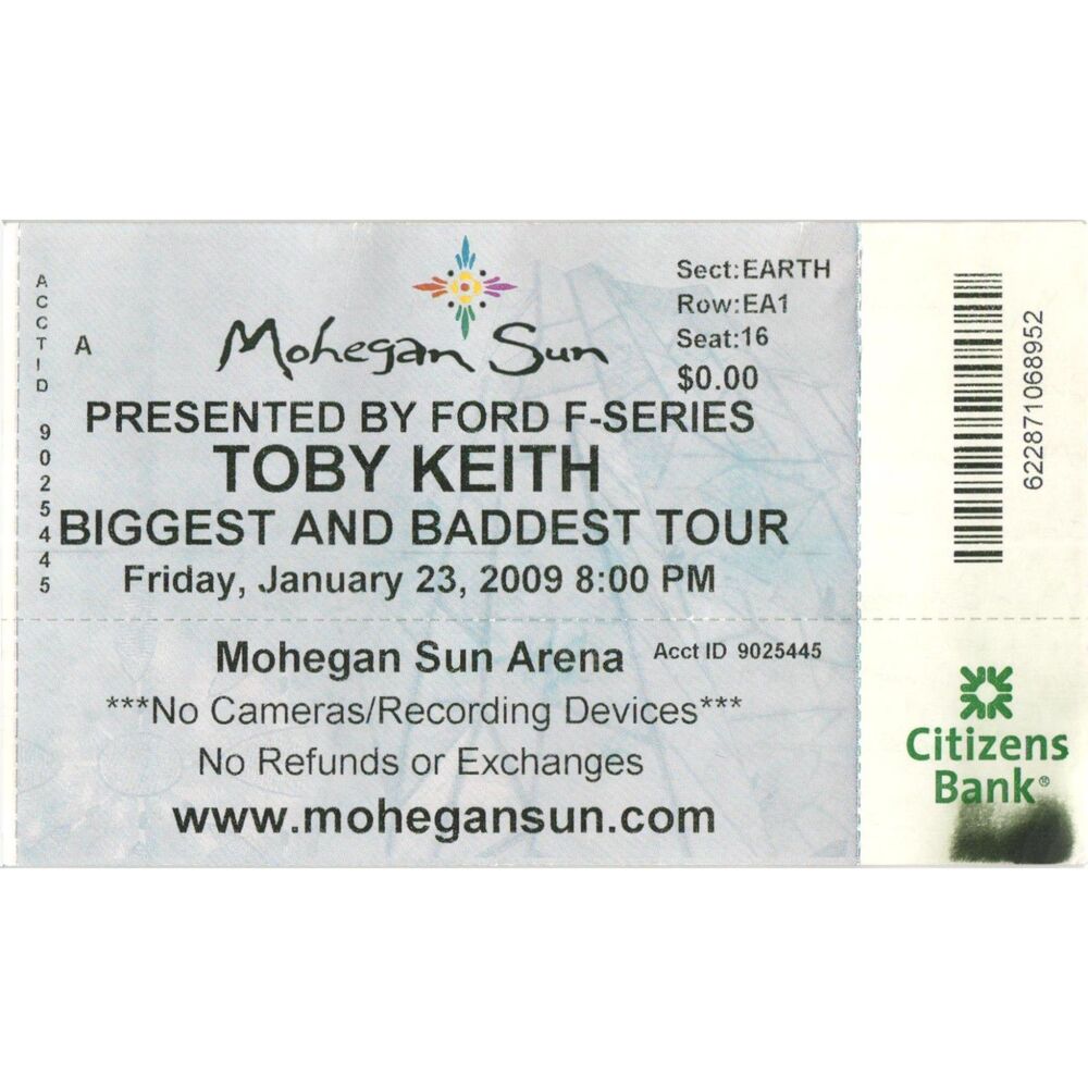 2009 Toby Keith Full Jason Aldean Complete Ticket Stub Uncasville CT